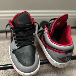 Jordan Black, Red, and Gray Sneakers lows